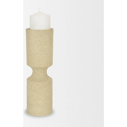 Akira Textured Pillar Candle Holder by Mercana in beige. Made from metal in a transitional style.
