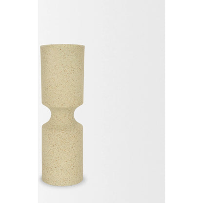 Akira Textured Pillar Candle Holder by Mercana in beige. Made from metal in a transitional style.