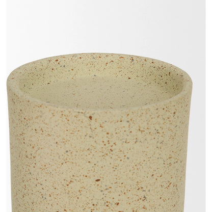 Akira Textured Pillar Candle Holder by Mercana in beige. Made from metal in a transitional style.