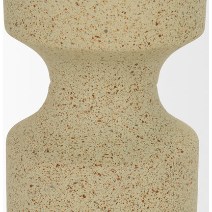 Akira Textured Pillar Candle Holder by Mercana in beige. Made from metal in a transitional style.