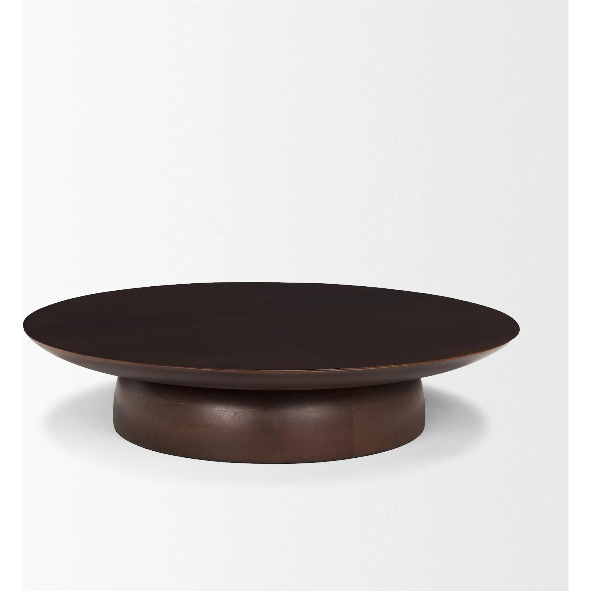Sadira Mid-Dark Brown Round Riser by Mercana in medium brown. Made from solid wood in a unique style.