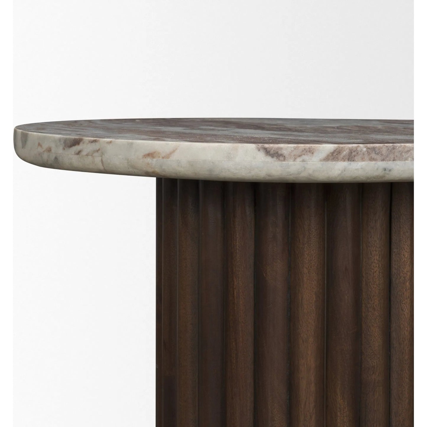 005 SI-2453264 | Closeup | Marbrello Side Table by Mercana in brown. Made from solid wood in a modern style.