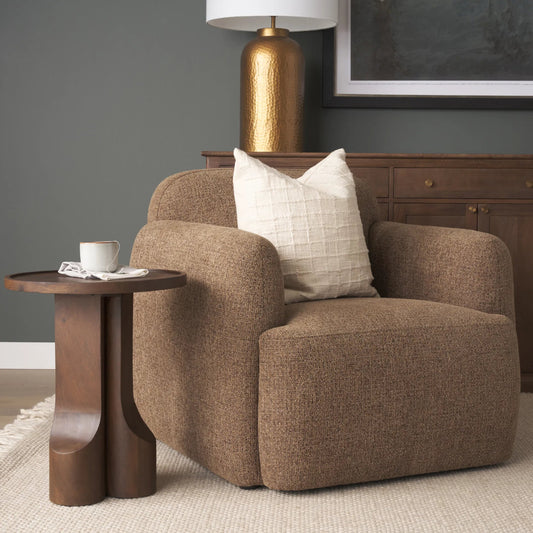 Cayson Accent Table by Mercana in dark brown. Made from solid wood in a unique style.