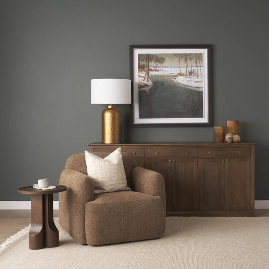 Saga Upholstered Chair by Mercana in mocha. Made from fabric in a transitional style.