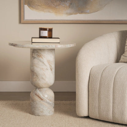 Nylah Accent Table by Mercana in pink. Made from marble in a modern style.