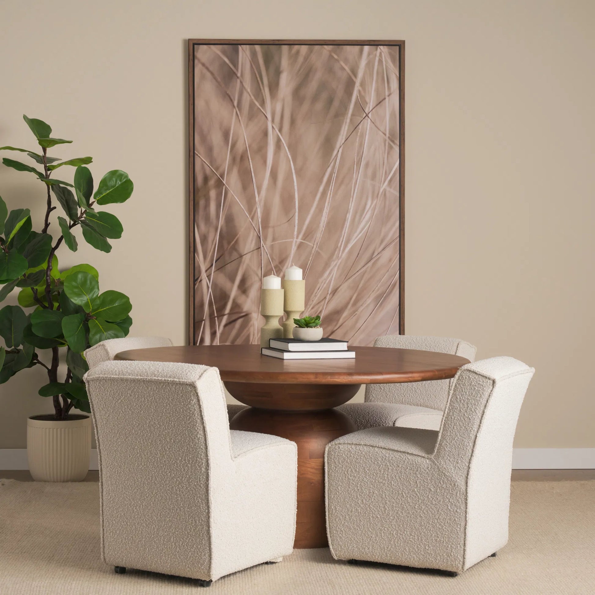 Akira Textured Pillar Candle Holder by Mercana in beige. Made from metal in a transitional style.