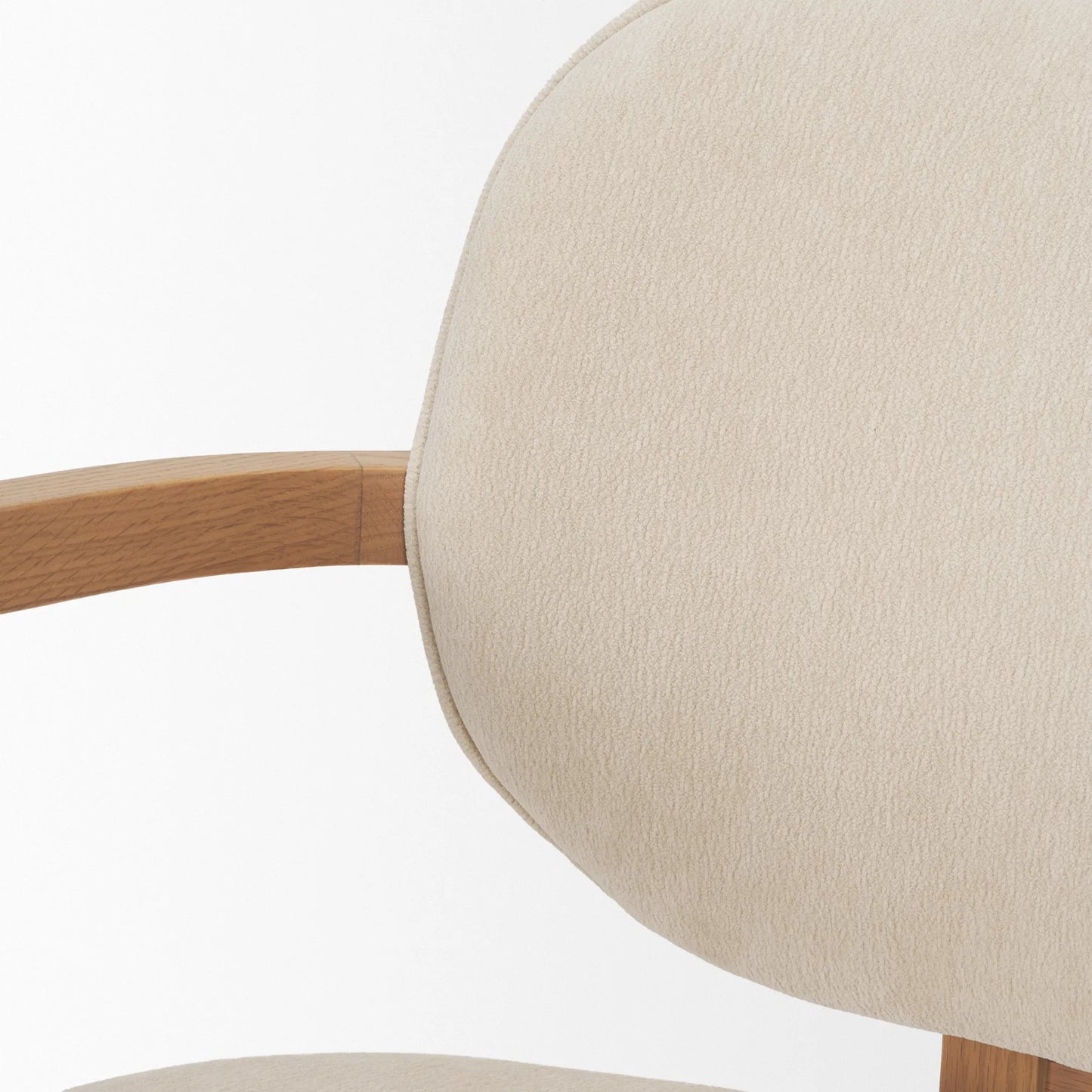 002 SI-2518305 | Closeup | Carlisle Fabric Dining Armchair by Mercana in cream, brown. Made from solid wood in a transitional style.