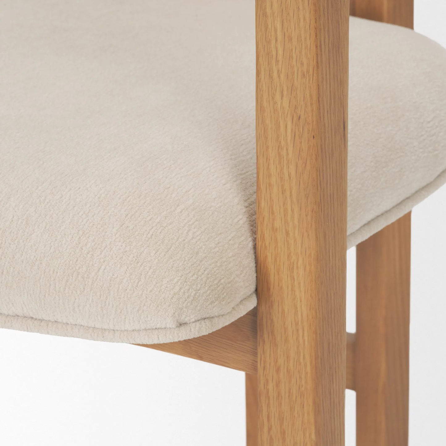 003 SI-2518305 | Closeup | Carlisle Fabric Dining Armchair by Mercana in cream, brown. Made from solid wood in a transitional style.