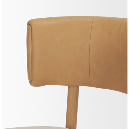 Motley Curve Leather Dining Chair (Set of 2) by Mercana in cream, brown. Made from solid wood in a transitional style.
