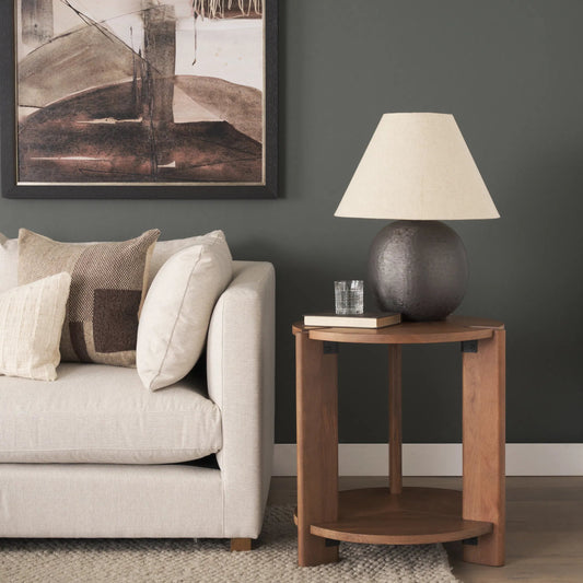 Hisako Accent Table by Mercana in brown. Made from solid wood in a unique style.