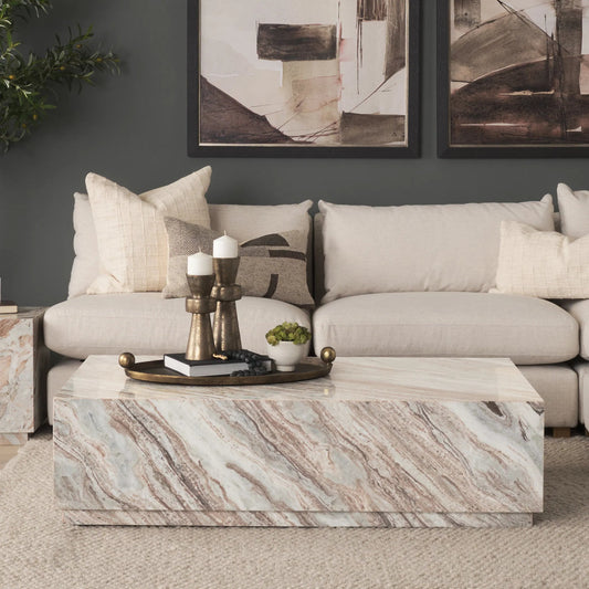 Matteo Coffee Table by Mercana in brown. Made from stone in a unique style.