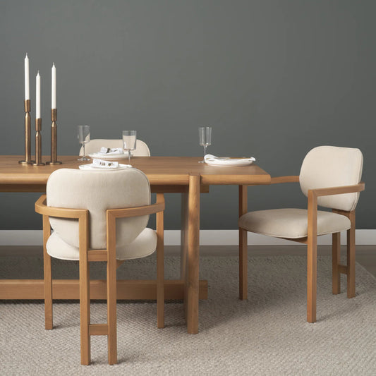Carlisle Fabric Dining Armchair by Mercana in cream, brown. Made from solid wood in a unique style.