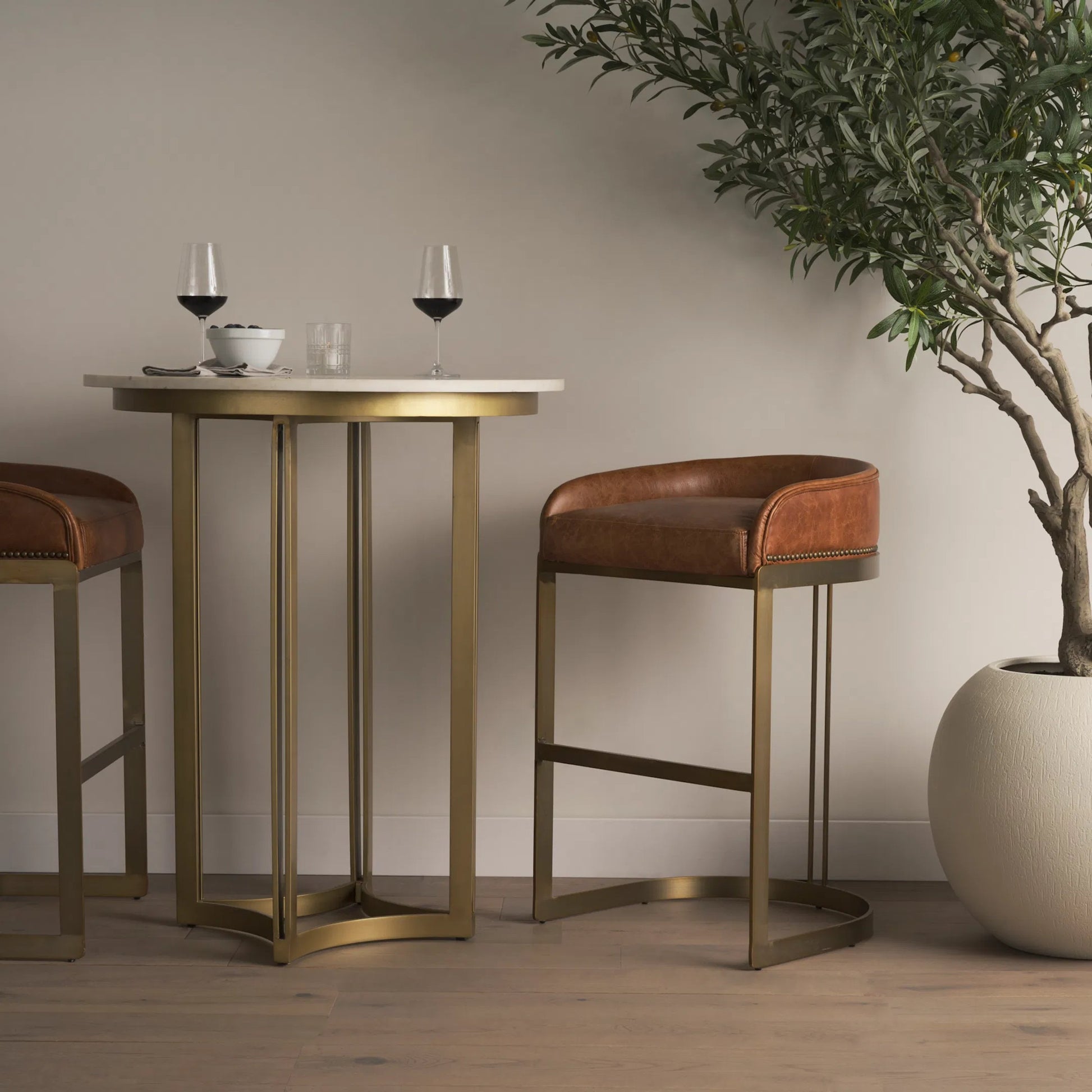 Hollyfield Leather Seat Bar Stool by Mercana. Made from unique in a modern style.