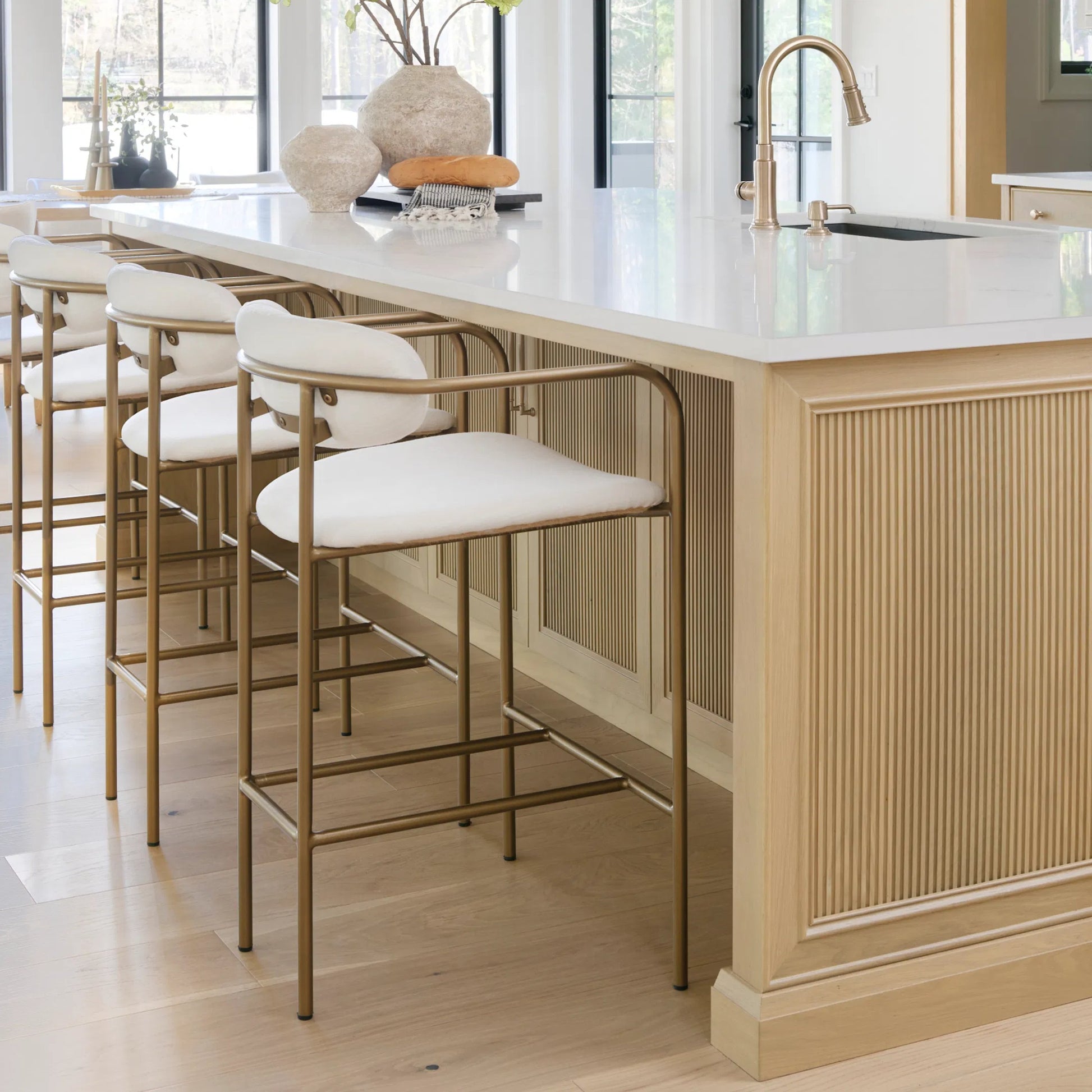 Parker Upholstered Seat Counter Stool by Mercana in beige. Made from metal in a unique style.
