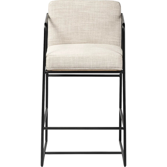 Stamford Fabric Stool by Mercana in beige, black. Made from wood in a unique style.