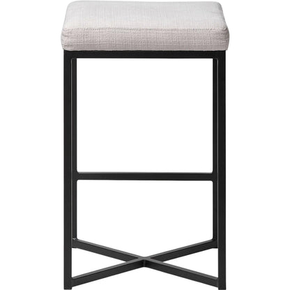 Frodo Fabric Seat Counter Stool by Mercana in black. Made from metal in a transitional style.