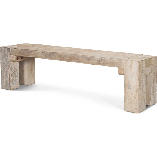 McArthur Bench by Mercana in whitewash. Made from solid wood in a unique style.