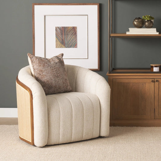 Fonda Accent Chair by Mercana in cream. Made from fabric in a unique style.