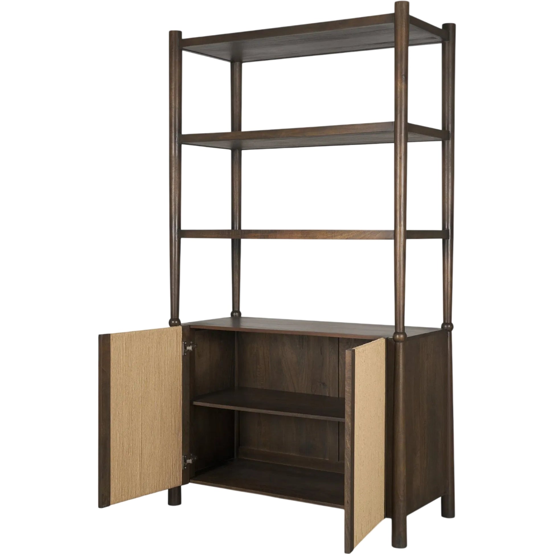 Bondi Open Shelving Unit by Mercana in dark brown. Made from solid wood in a unique style.