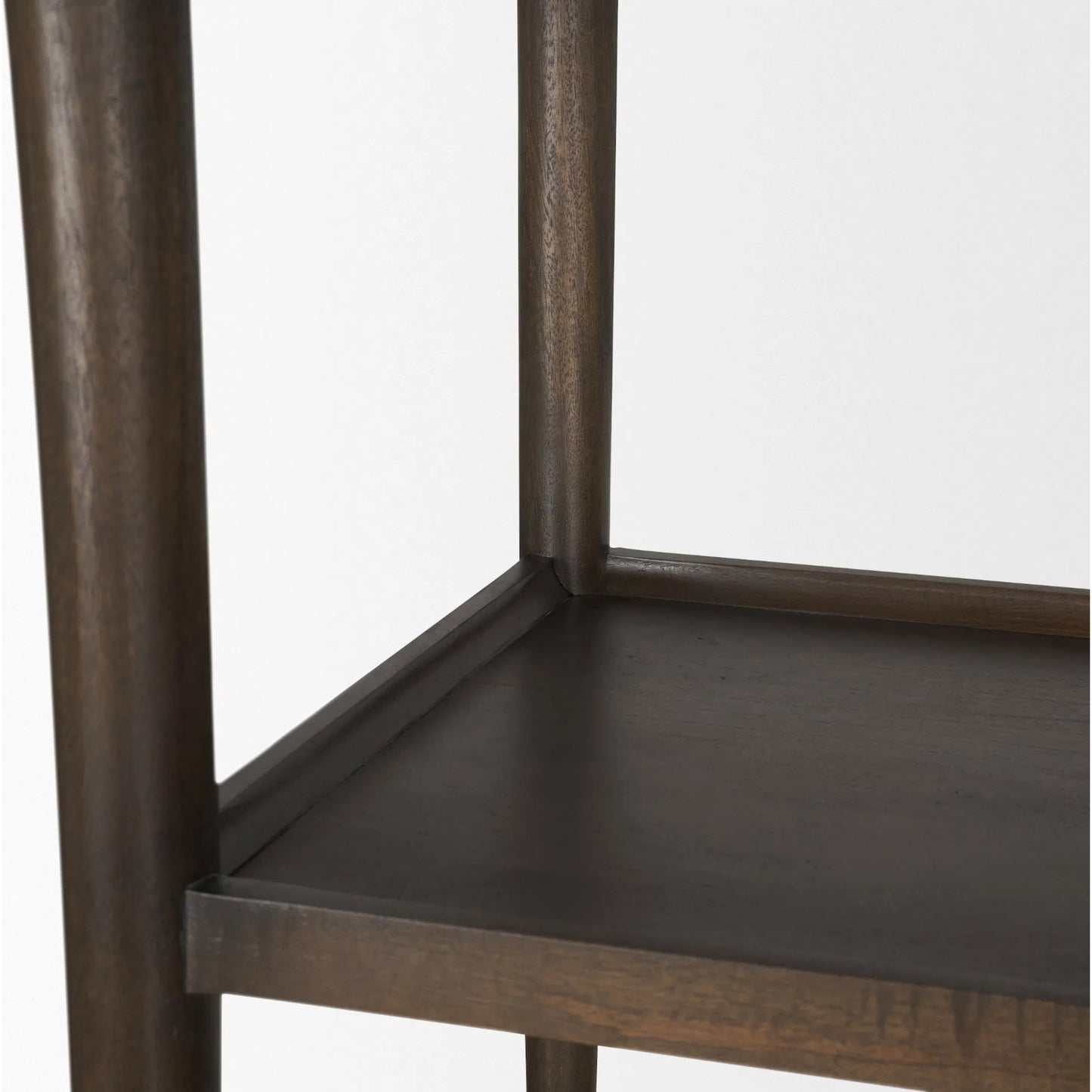 007 SI-2527748 | Closeup | Bondi Open Shelving Unit by Mercana in dark brown. Made from solid wood in a unique style.