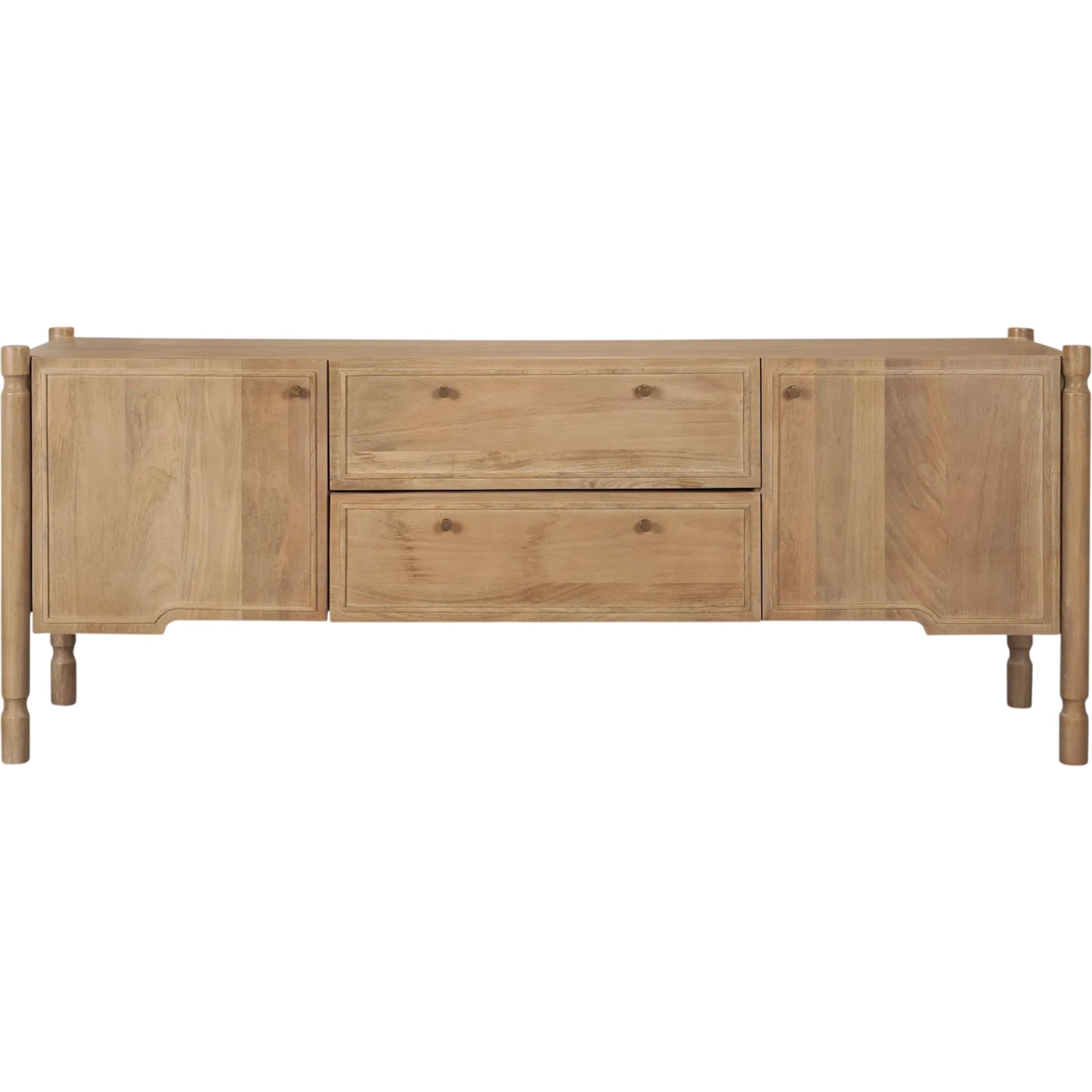 Phil Media Console by Mercana in light brown. Made from solid wood in a unique style.