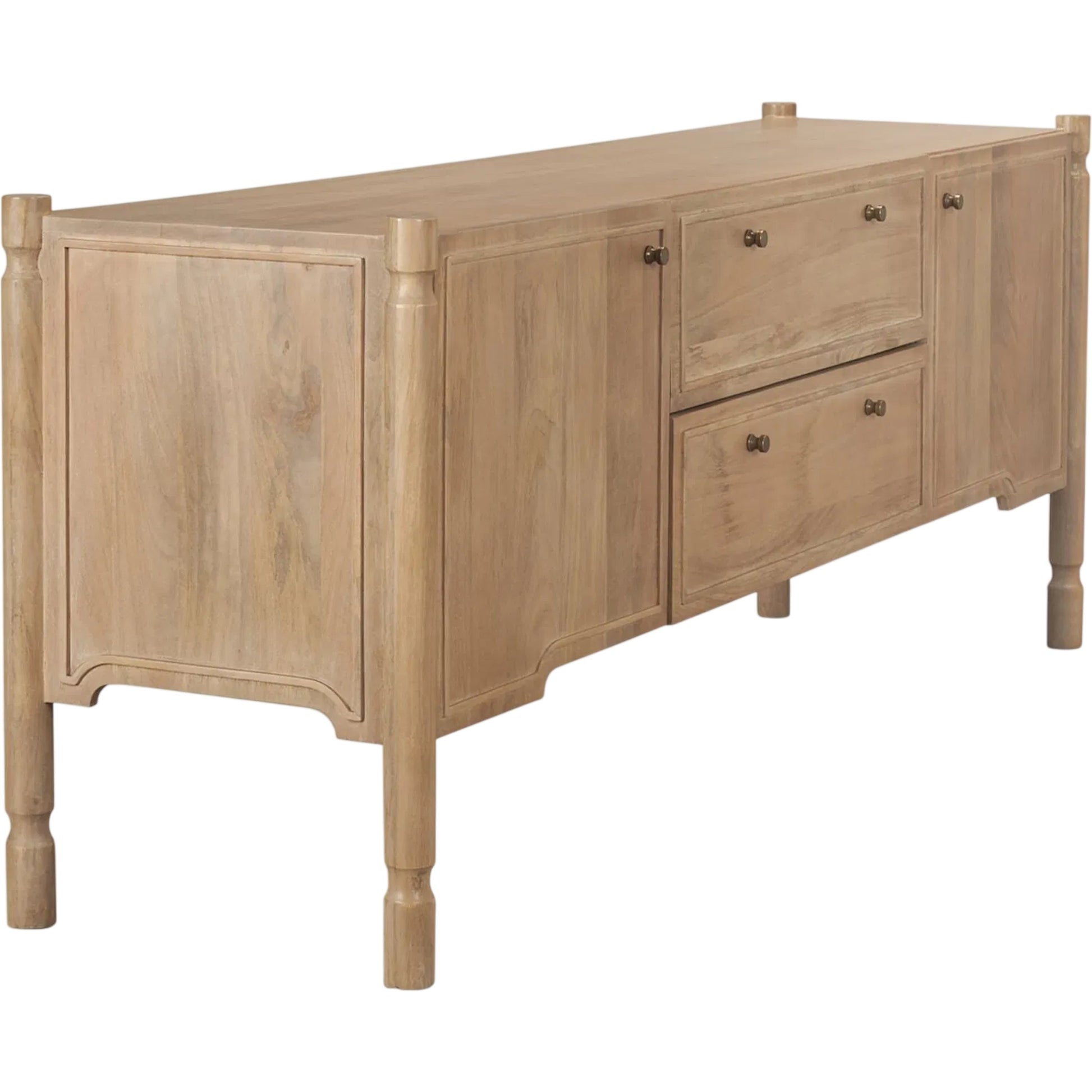 Phil Media Console by Mercana in light brown. Made from solid wood in a unique style.