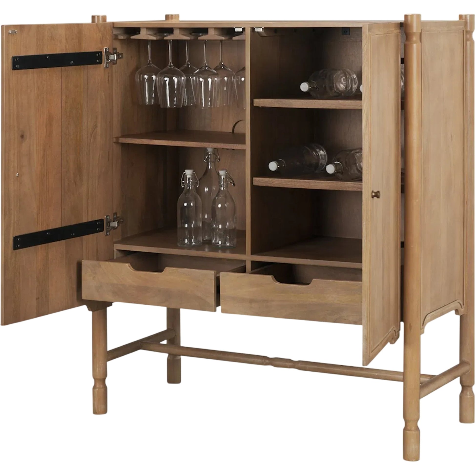 Phil Bar Cabinet by Mercana in light brown. Made from solid wood in a unique style.