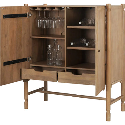 Phil Bar Cabinet by Mercana in light brown. Made from solid wood in a unique style.