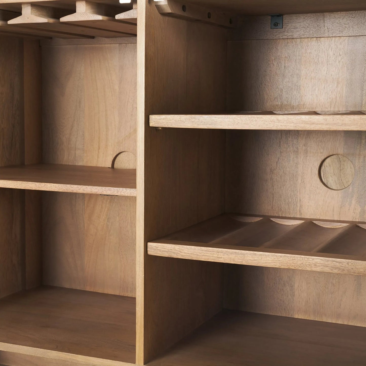 010 SI-2527761 | Closeup | Phil Bar Cabinet by Mercana in light brown. Made from solid wood in a unique style.