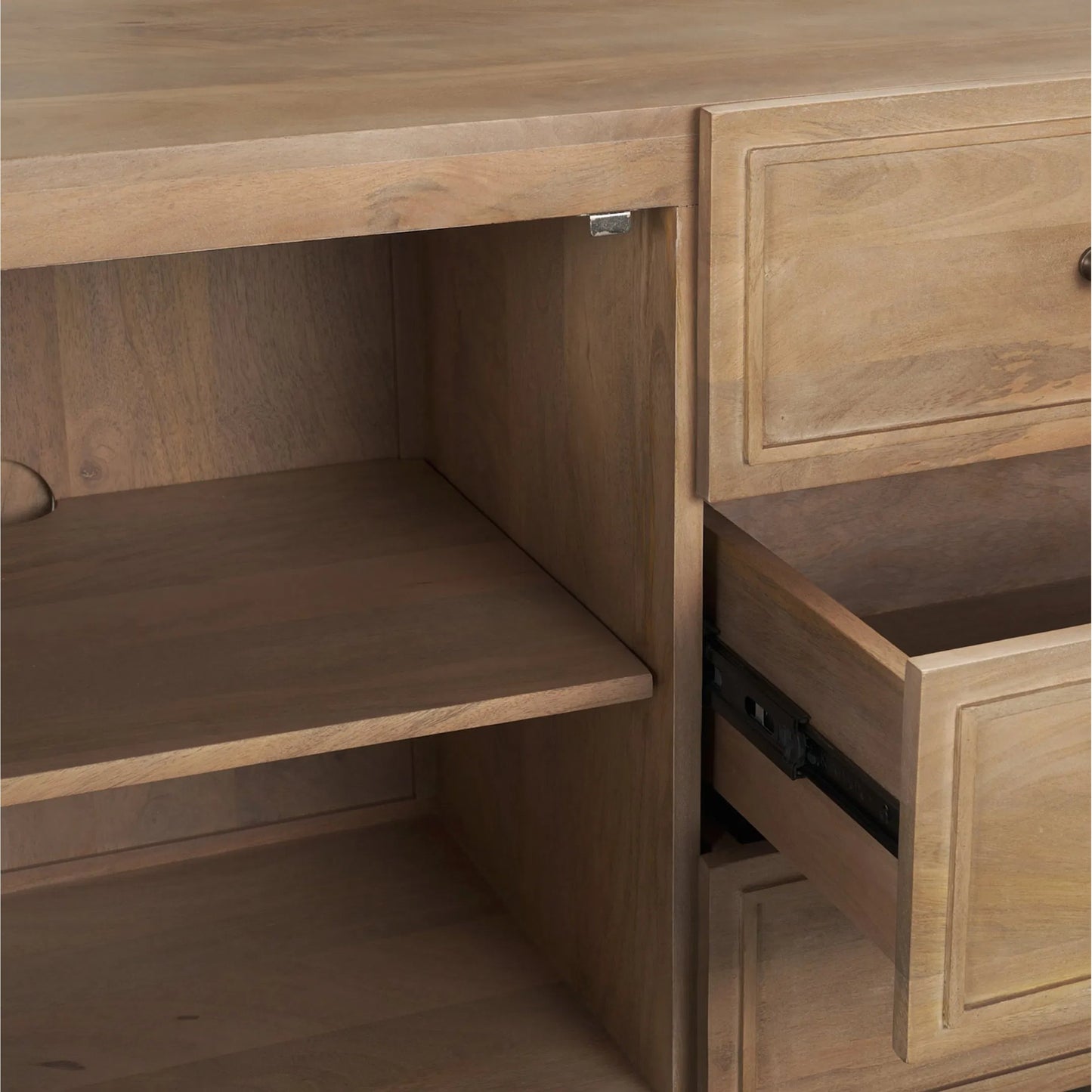 007 SI-2527764 | Closeup | Phil Sideboard by Mercana in light brown. Made from solid wood in a unique style.