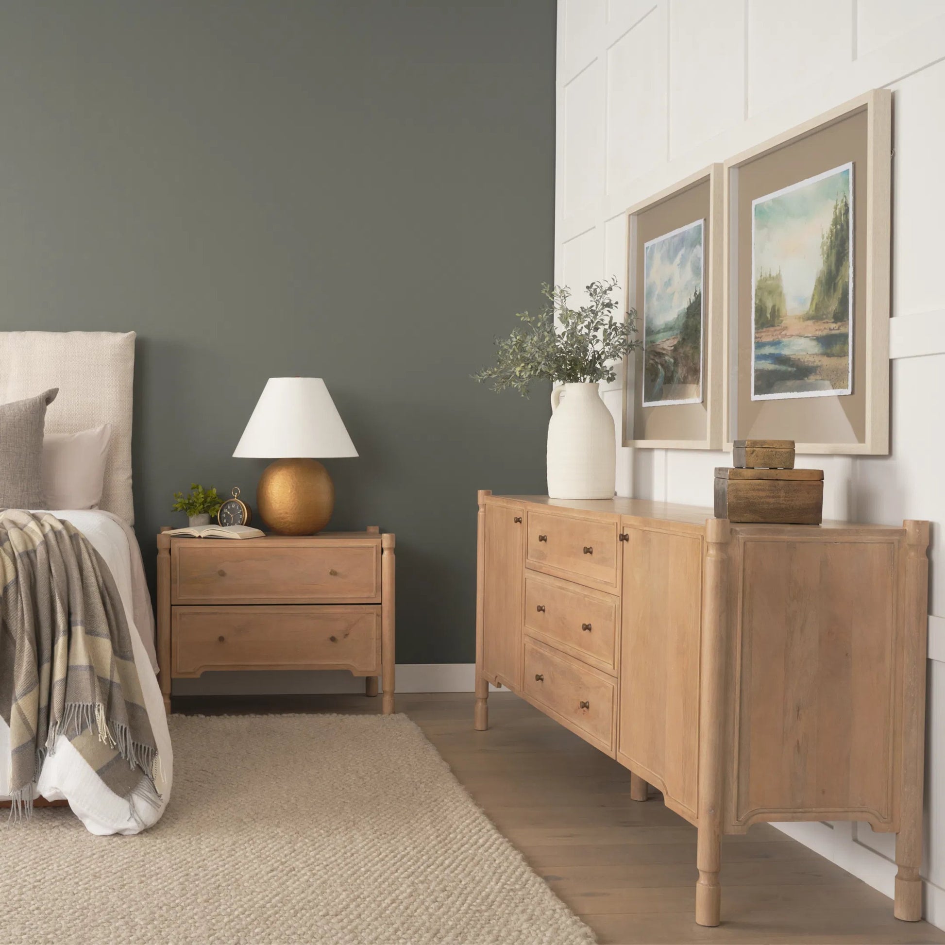 Phil Sideboard by Mercana in light brown. Made from solid wood in a unique style.