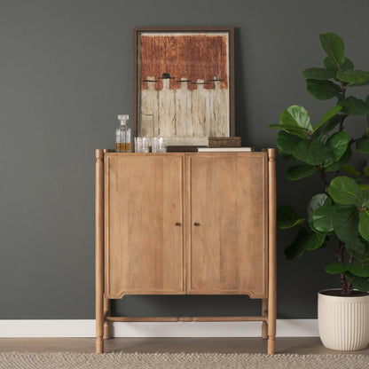 Phil Bar Cabinet by Mercana in light brown. Made from solid wood in a unique style.