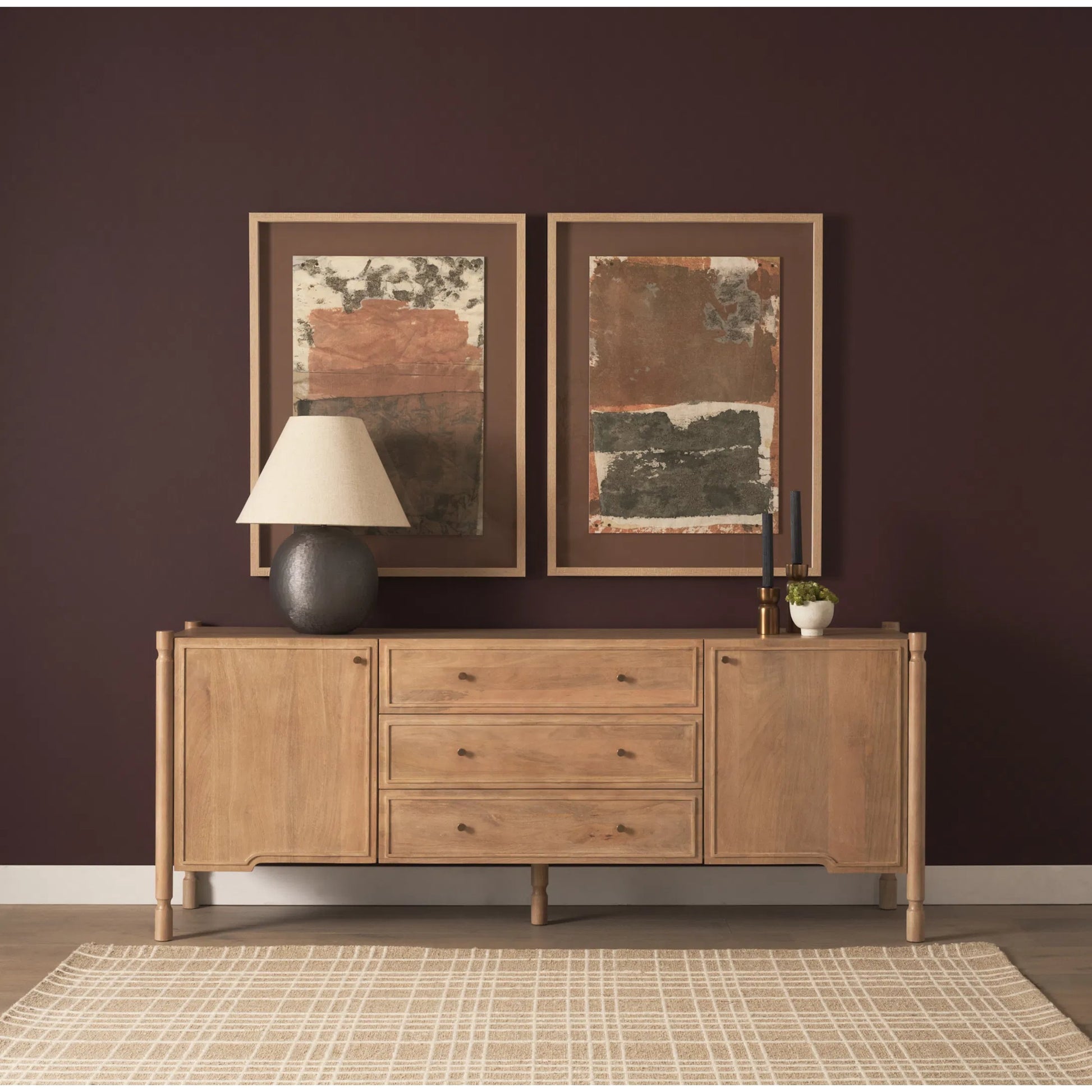 Phil Sideboard by Mercana in light brown. Made from solid wood in a unique style.