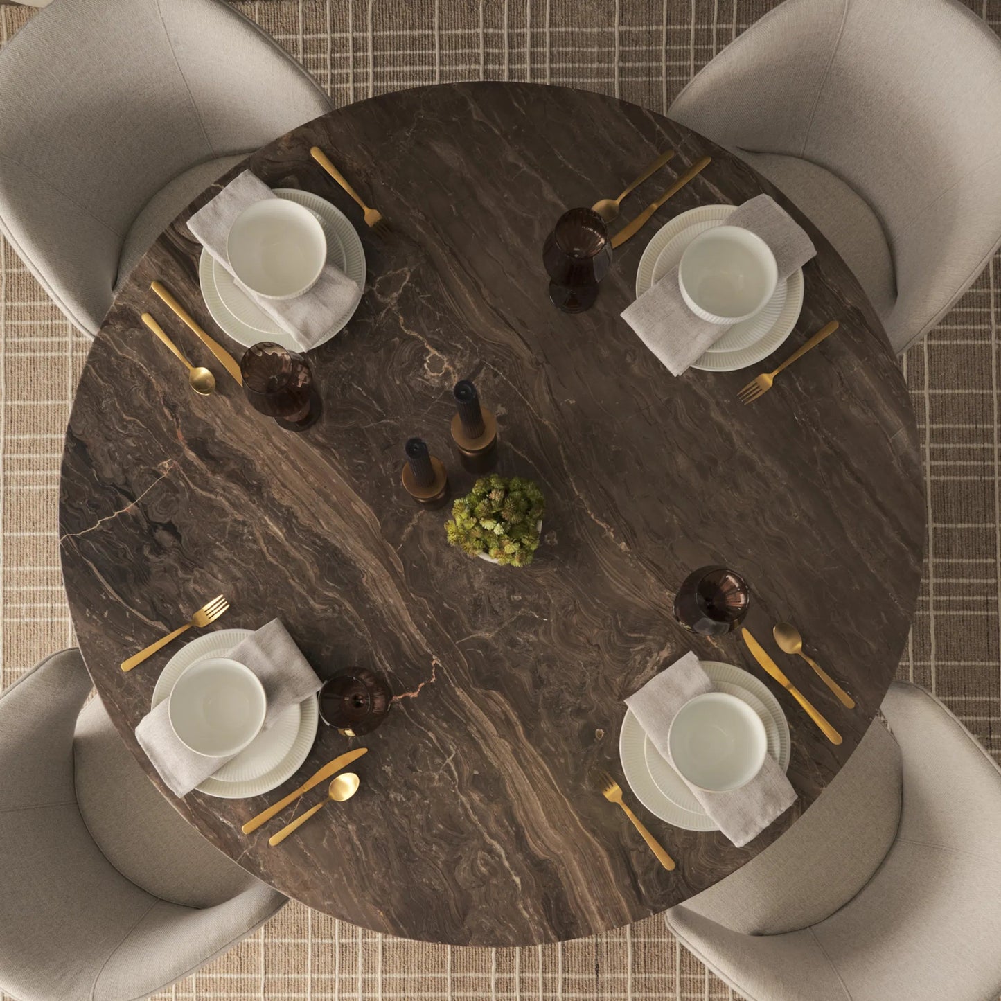 009 SI-2527742 | Lifestyle | Allyson 54" Dining Table by Mercana in brown. Made from solid wood, stone in a unique style.