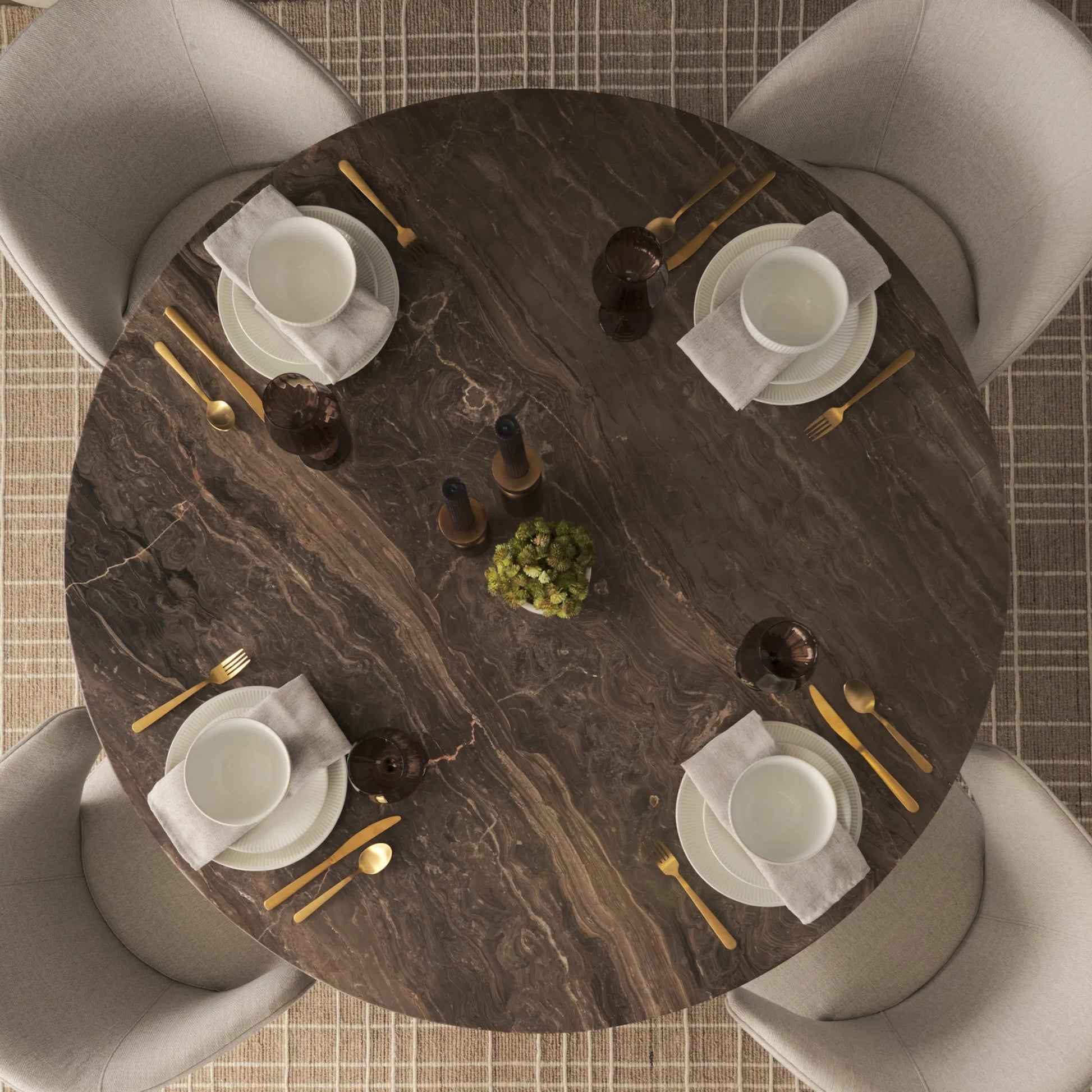 Allyson 54" Dining Table by Mercana in brown. Made from solid wood, stone in a unique style.