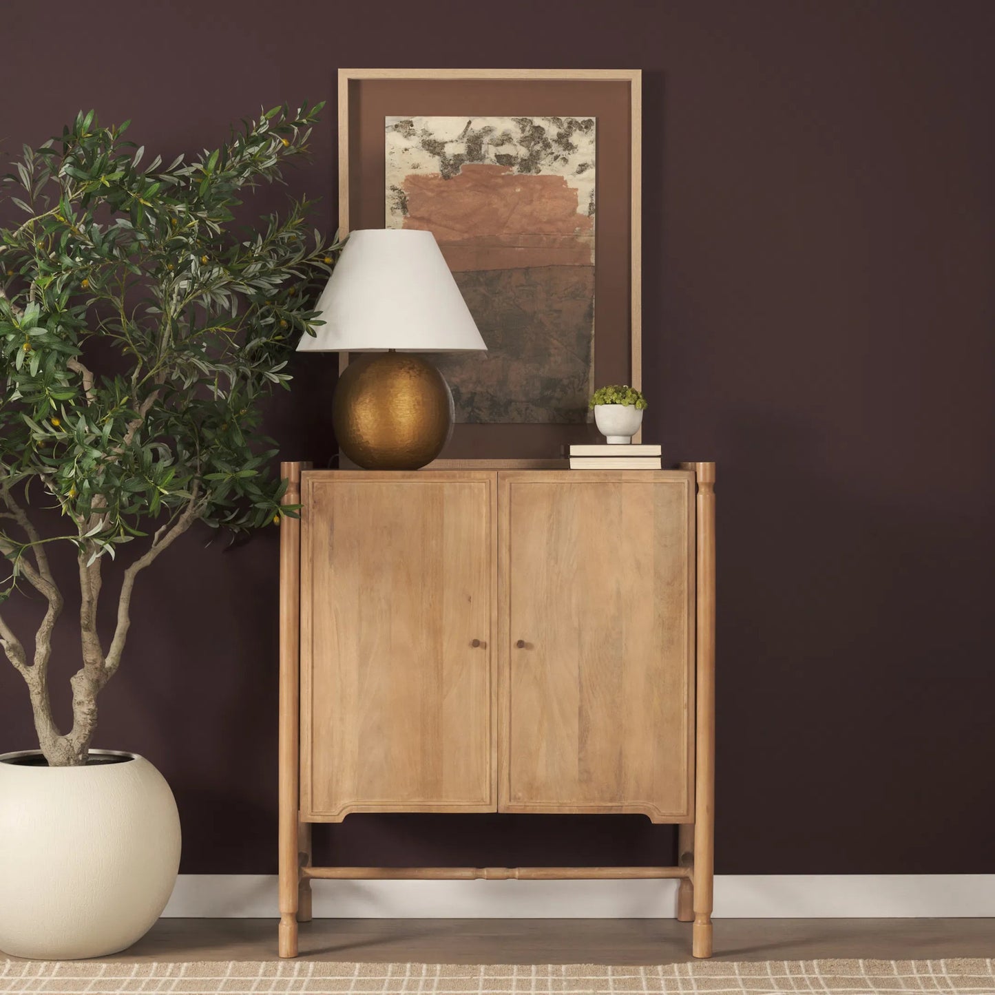 013 SI-2527761 | Lifestyle | Phil Bar Cabinet by Mercana in light brown. Made from solid wood in a unique style.