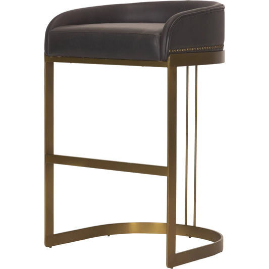 Hollyfield Leather Bar Stool by Mercana in dark brown. Made from metal in a unique style.