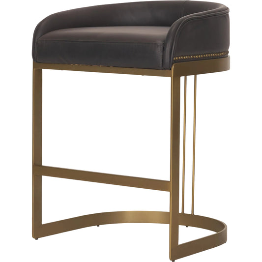 Hollyfield Leather Counter Stool by Mercana in dark brown. Made from metal in a unique style.
