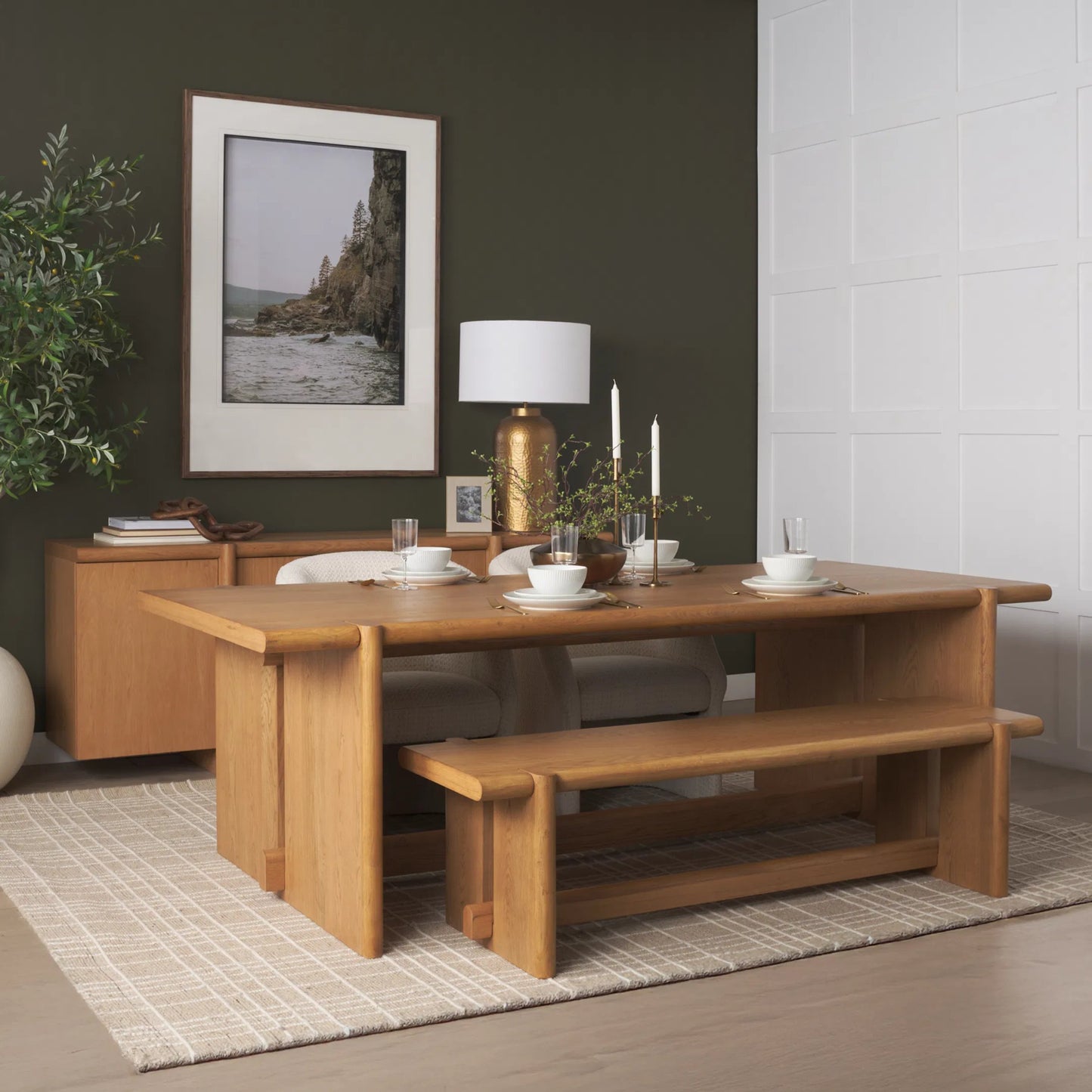 009 SI-2540781 | Lifestyle | Rowan Rectangular Dining Table by Mercana in light brown. Made from manufactured in a unique style.