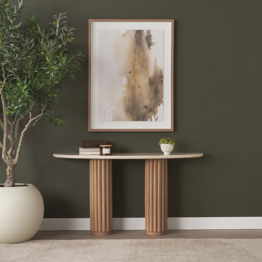 Marbrello Console Table by Mercana in beige. Made from solid wood in a unique style.