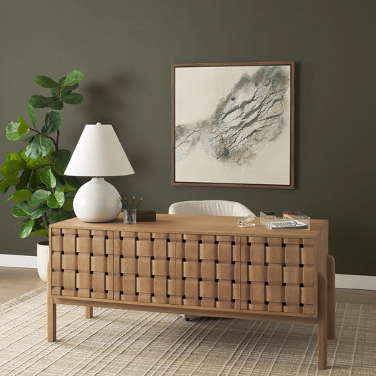 Trellyn Desk by Mercana in light brown. Made from solid wood in a unique style.