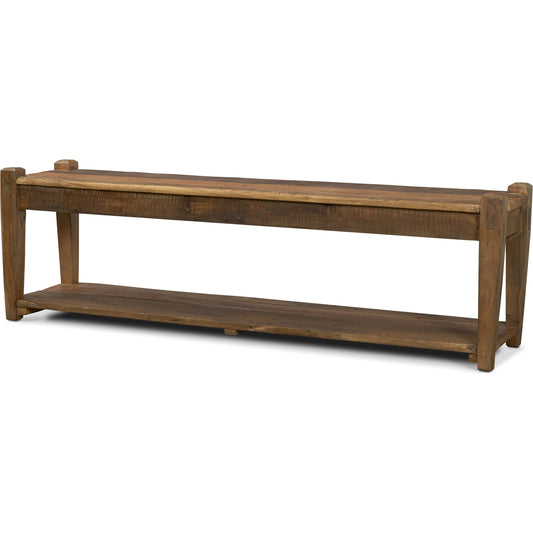 Ashwick Bench by Mercana in dark brown. Made from reclaimed wood in a unique style.
