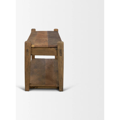 Ashwick Bench by Mercana in dark brown. Made from reclaimed wood in a unique style.