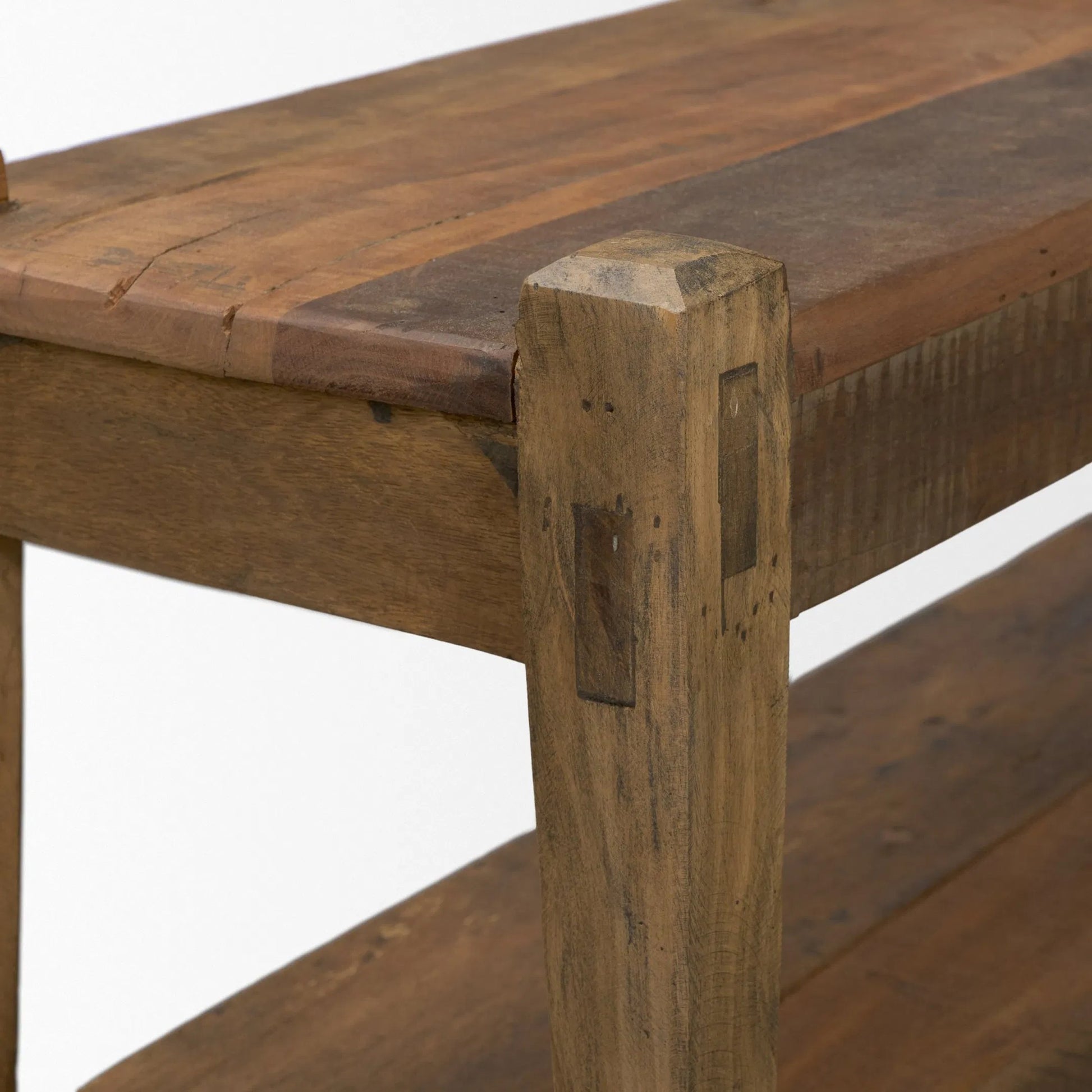 Ashwick Bench by Mercana in dark brown. Made from reclaimed wood in a unique style.