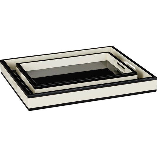 Lacquer Tray Set by Currey and Company. Made from wood in a unique style.