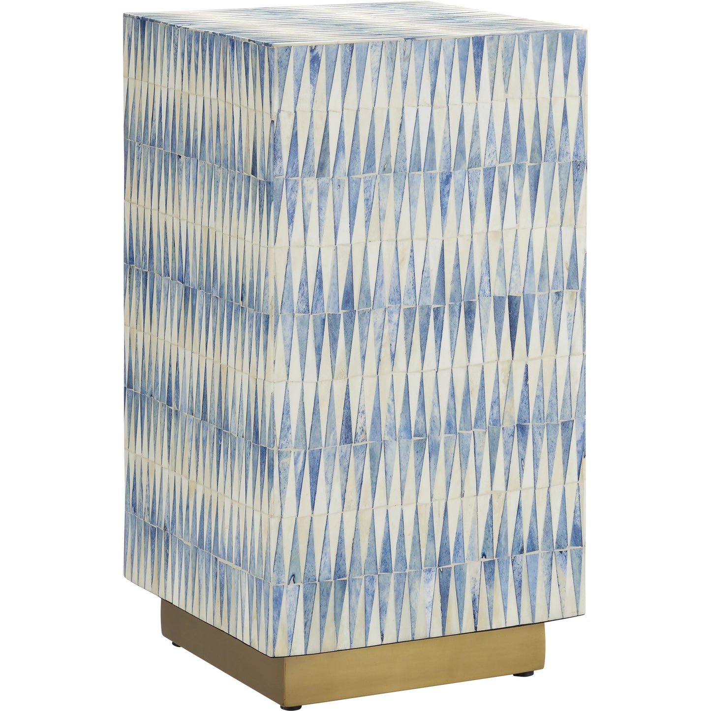 005 SI-2007821 | Primary Silo | Nadene Accent Table by Currey and Company in blue, white, brushed brass. Made from bone, brass in a coastal style.