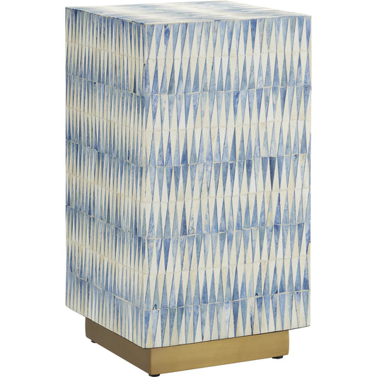 Nadene Accent Table by Currey and Company in blue, white, brushed brass. Made from bone, brass in a coastal style.