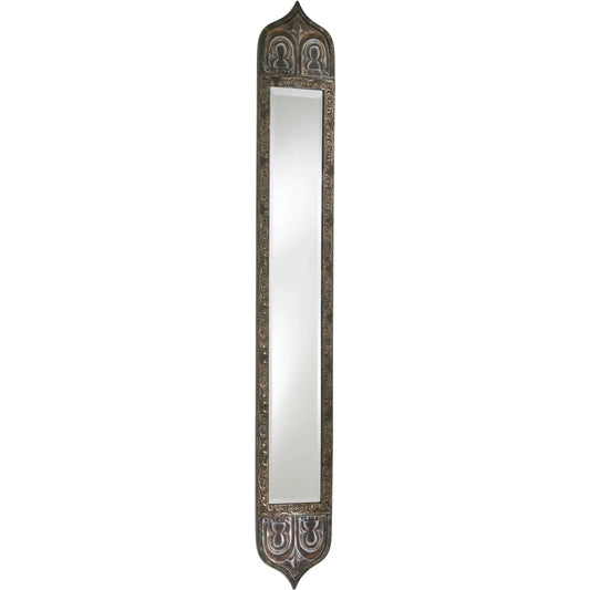 Skinny Tall Mirror by Cyan Design in rustic with verde. Made from iron, beveled mirrored glass in a eclectic & global style.