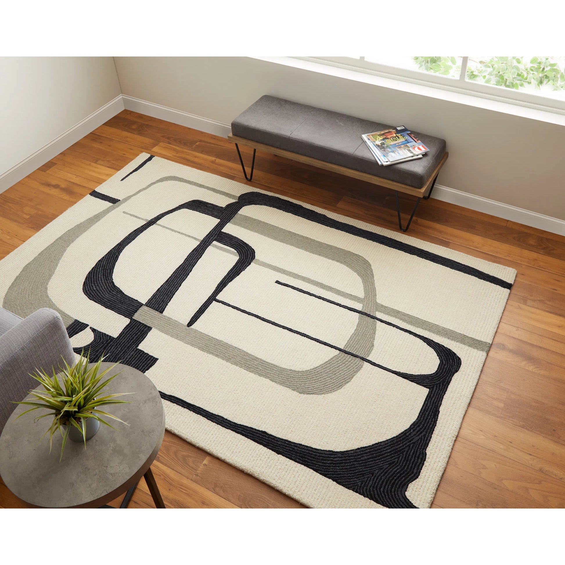 Maguire Transitional Rug - 8905F by Feizy in ivory, gray, black. Made from wool, nylon in a unique style.