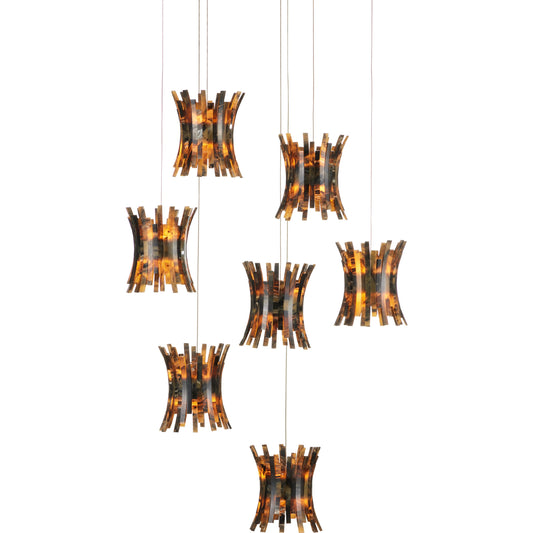 Alsop Round 7-Light Multi-Drop Pendant by Currey and Company in brown, black, silver. Made from composite in a modern style.